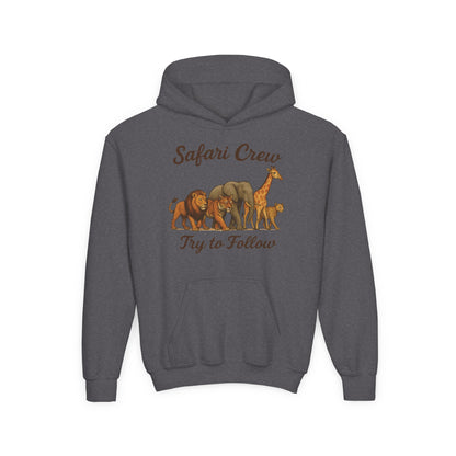 Safari Crew Youth Hoodie, Lion Tiger Elephant Giraffe Sweatshirt, Cool Safari Animal Graphic, Nature Explorer Gift, Youth Hoodie