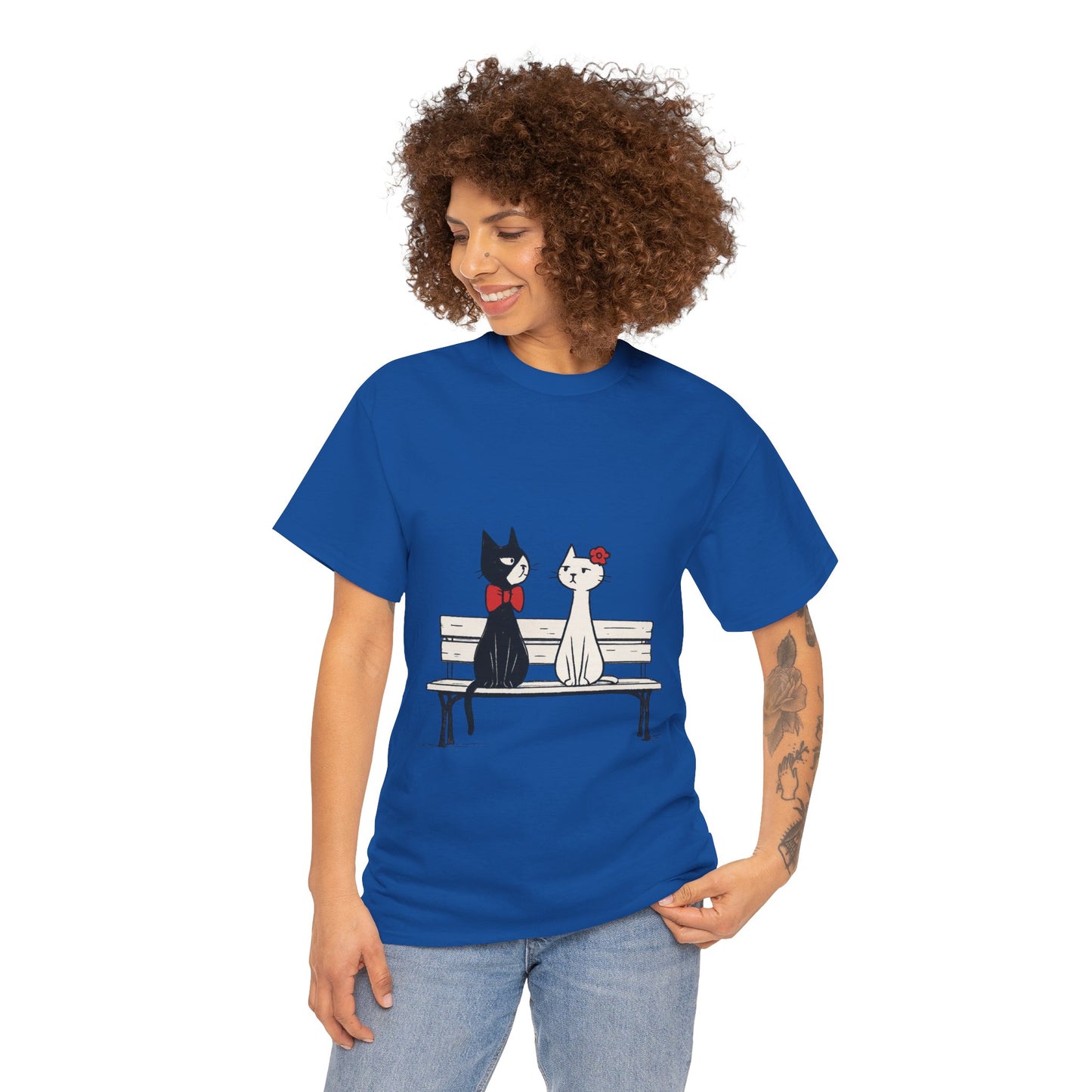 Cute Cat Lovers Tee, Womens Heavy Cotton Tee for Pet Owners, Funny Cat Shirt, Gift for Cat Lovers, Casual T-Shirt, Animal Art Tee