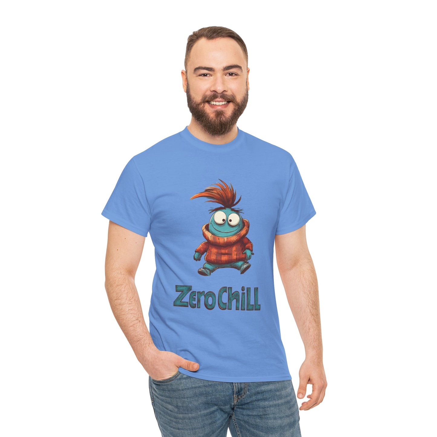 Zero Chill Funny Cartoon Character Tee, Quirky Cute Monster Shirt, Chill Vibes Humor Gift, Fun Cartoon T-Shirt, Chill Vibe Shirt