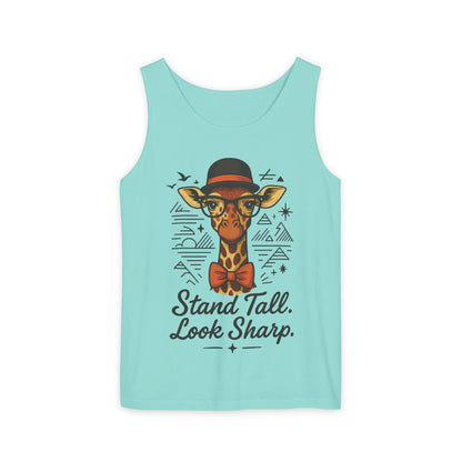 Giraffe Inspirational Tank Top, Stand Tall Look Sharp Shirt, Unisex Summer Apparel, Cute Animal Gift, Zoo Lover's Fashion