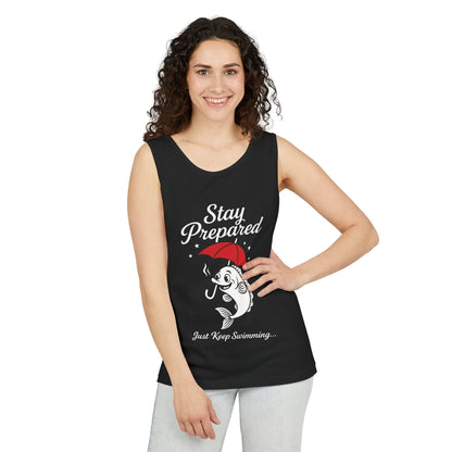 Stay Prepared Fish Womens Tank Top - Funny Just Keep Swimming Sleeveless Shirt - Cute Nautical Summer Top, Beachwear, Pool Party Must-Have