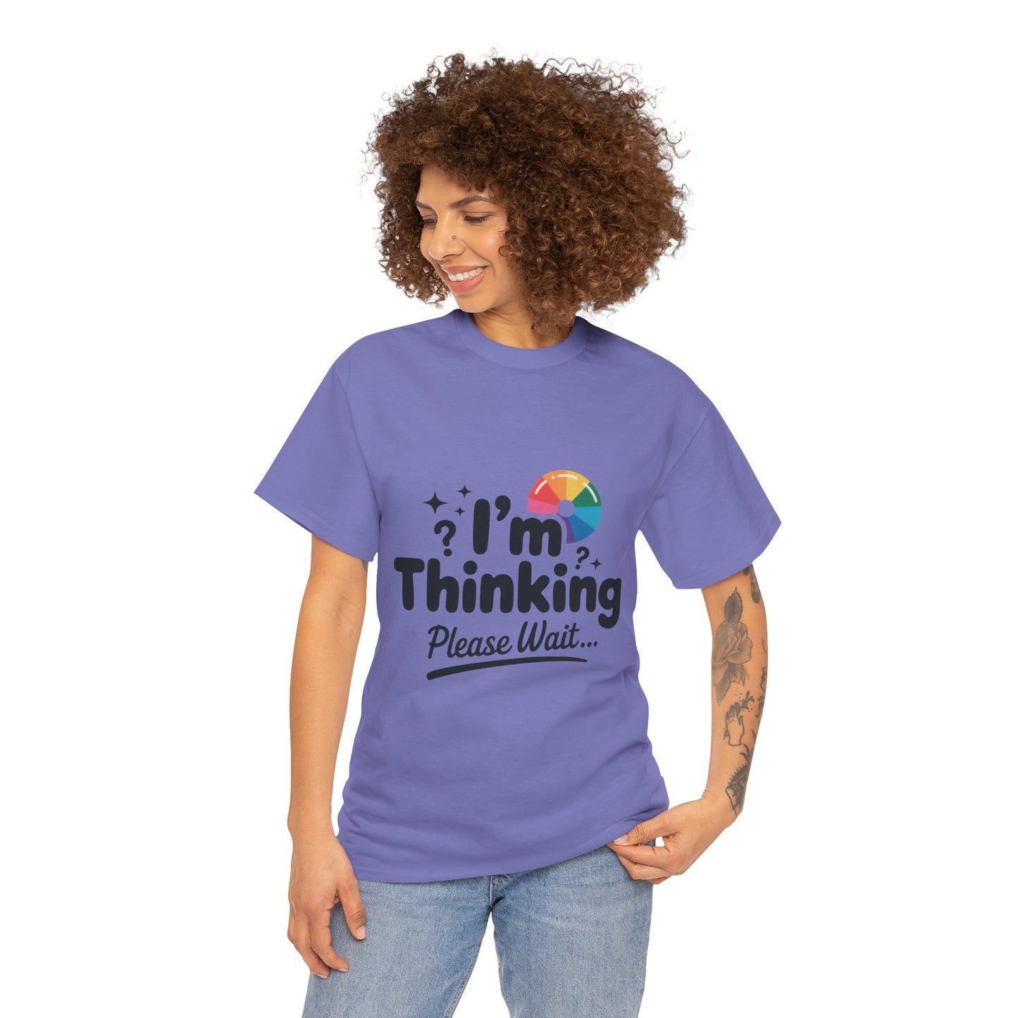 Funny - Im Thinking Please Wait - T-Shirt for Women, Cute Geeky Gift for Introverts, Programmers, Designers, Fun Humor Shirt
