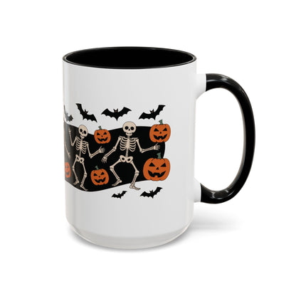 Dancing Skeletons Halloween Mug, Funny Spooky Pumpkin Coffee Cup, Cute Skeleton Dance Mug, Festive Fall Gift, Accent Coffee Mug (11, 15oz)
