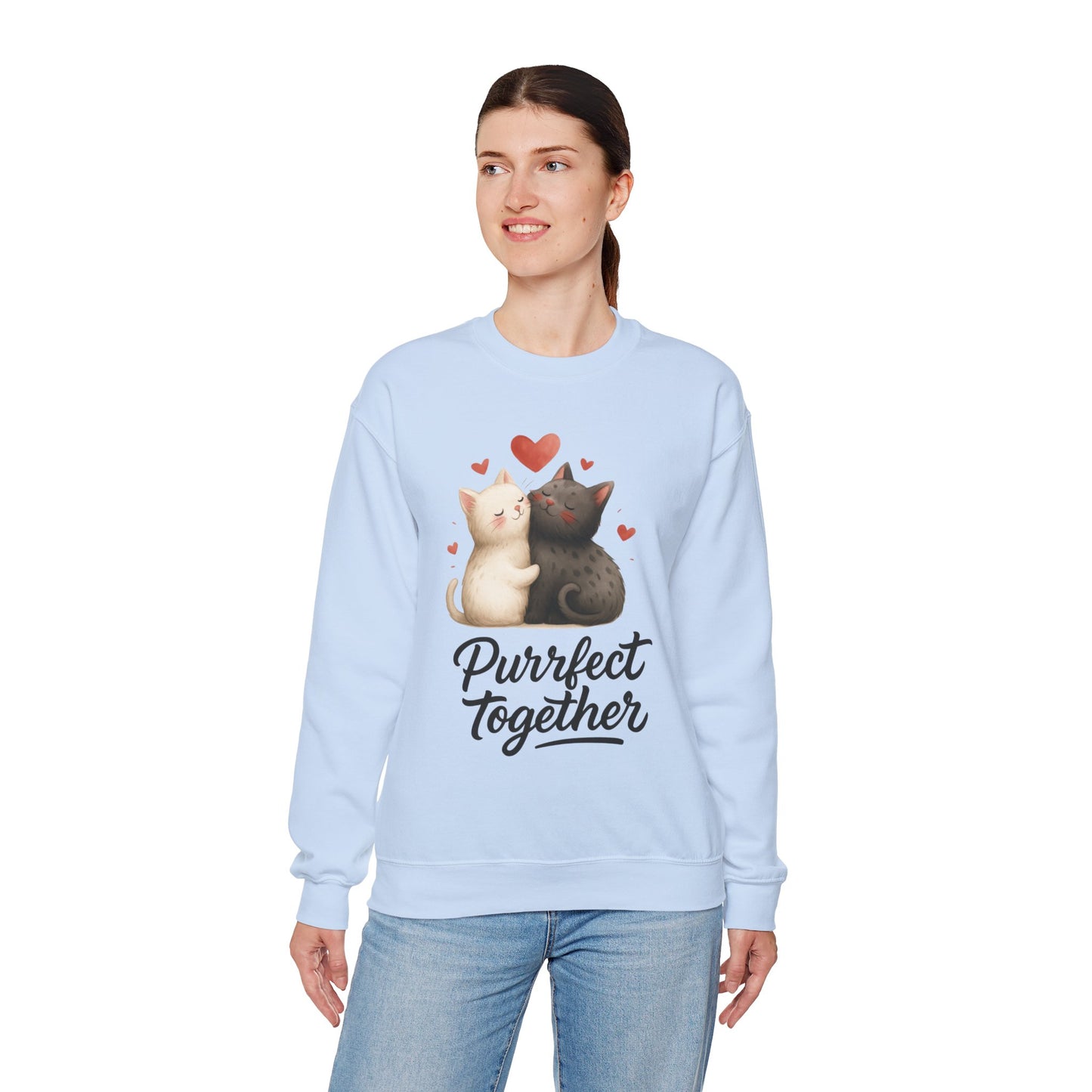 Cute Cat Couple Womens Sweatshirt, Purrfect Together Sweater, Gift for Cat Lovers, Cozy Crewneck for Valentine's Day, Animal Lover Apparel