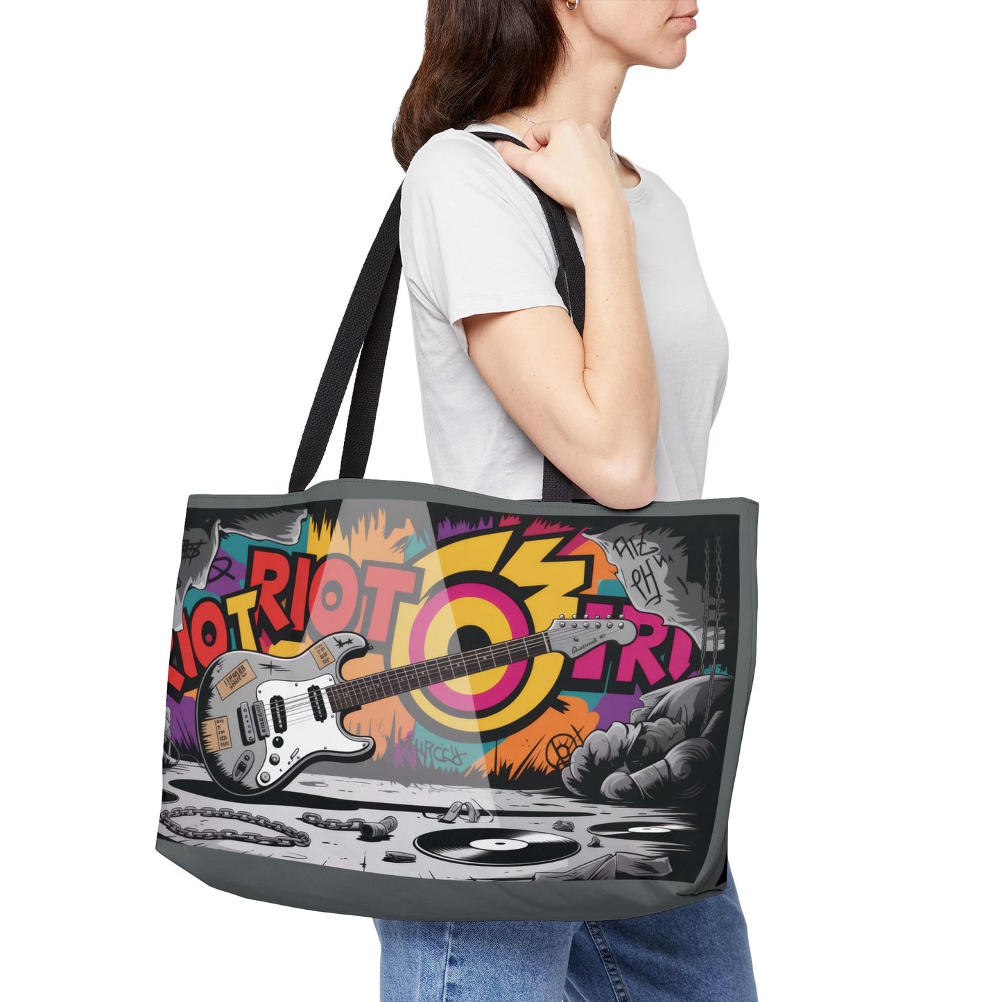 Rockin' Weekender Tote Bag with Electric Guitar Design, Music Festival, Beach, Travel, Gym, Gift for Musicians, Beach Bag