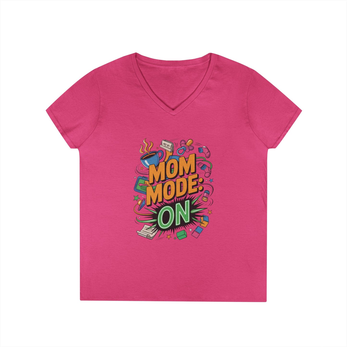 Mom Mode On Ladies V-Neck T-Shirt, Gift for Mom, Mother's Day Gift, Mother's Day Humor T-Shirt, Cute Mama Life Graphic Tee