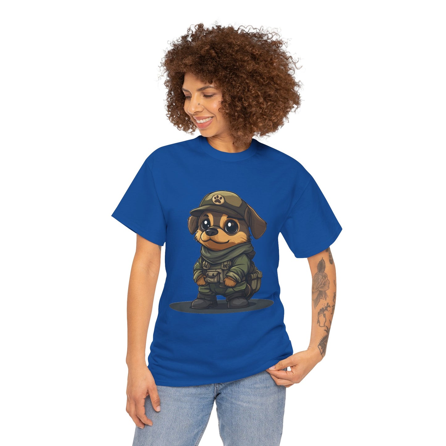 Funny Dog Soldier Tee, Cute Military Dog Cartoon Unisex Heavy Cotton Tee , Pet Lover Gift, Gift for Dog Owners, Gift for Army Fans