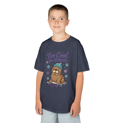 Kids Heavy Cotton™ Tee, Kids Too Cool for School Walrus T-Shirt, Cute Animal Graphic Tee, Funny Winter Shirt