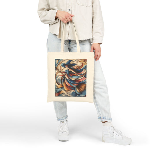Modern Witch Wall Art, Flowing Cubist Witch Illustration, Magical Feminine Energy Print, Colorful Witchy Aesthetic Decor, Witch Art Tote Bag