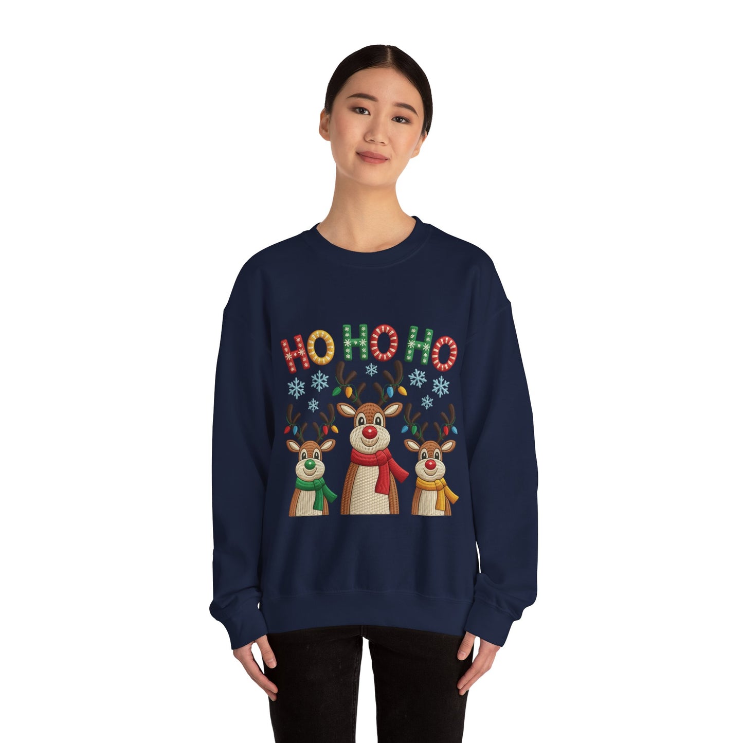 Ho Ho Ho Reindeer Christmas Sweatshirt, Cute Holiday Pullover for Women