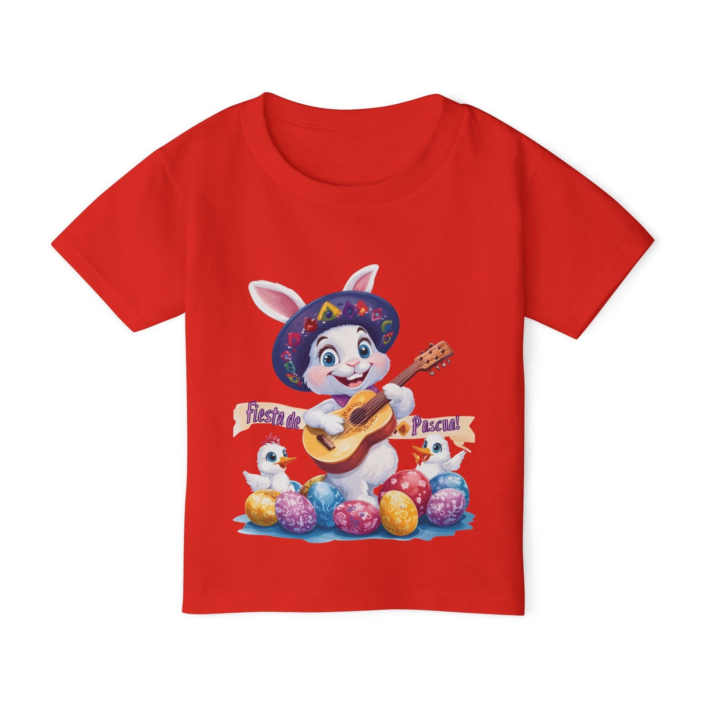Fiesta de Pascual Toddler T-Shirt, Easter Bunny Shirt, Spring Holiday Kids Top, Adorable Gift for Toddlers, Mexican Bunny Shirt with Guitar