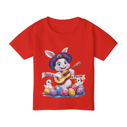 Fiesta de Pascual Toddler T-Shirt, Easter Bunny Shirt, Spring Holiday Kids Top, Adorable Gift for Toddlers, Mexican Bunny Shirt with Guitar