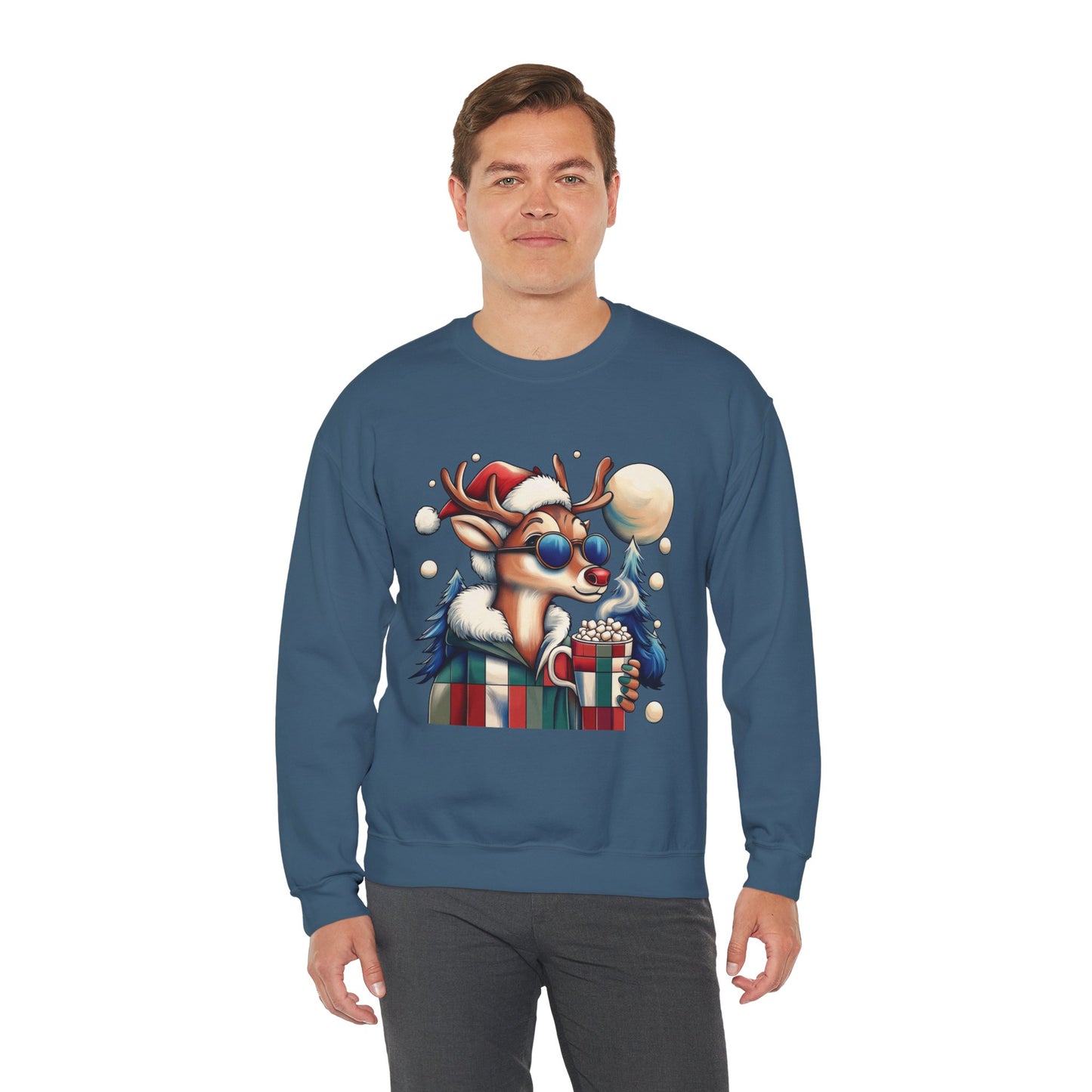 Cool Reindeer Christmas Sweatshirt, Funny Holiday Pullover for Men, Men's Heavy Blend™ Crewneck Sweatshirt