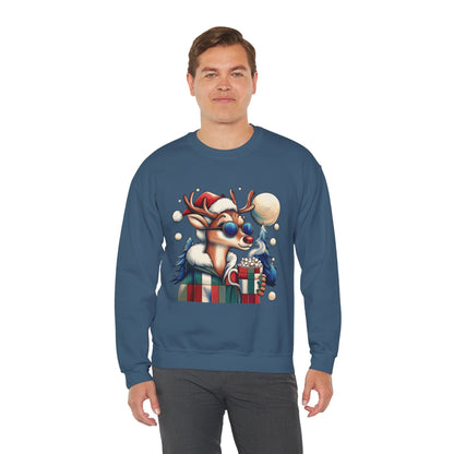 Cool Reindeer Christmas Sweatshirt, Funny Holiday Pullover for Men, Men's Heavy Blend™ Crewneck Sweatshirt