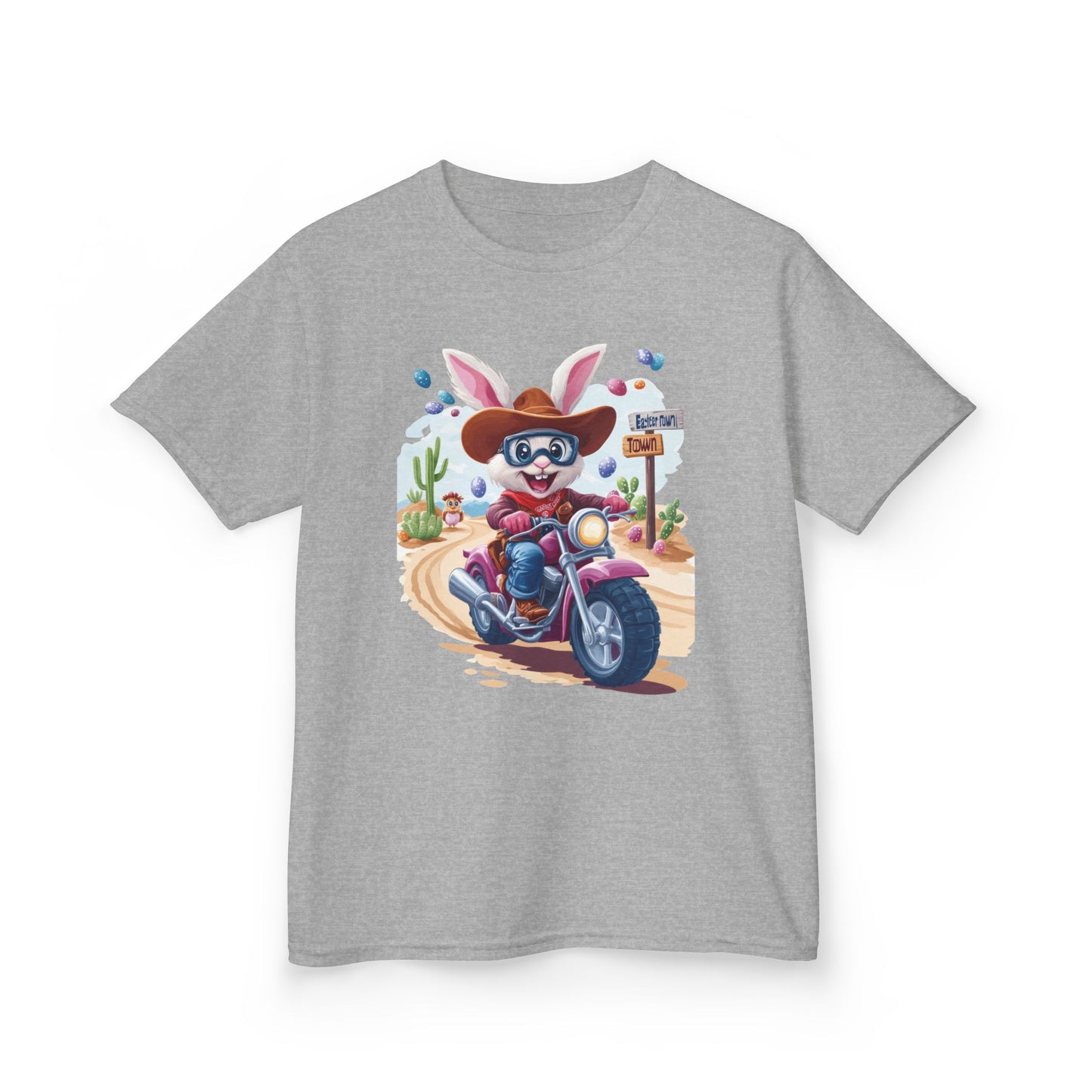 Biker Bunny Kids Tee - Fun Easter Shirt for Boys & Girls, Cute Spring Outfit with Motorcycle Rabbit Heavy Cotton Toddler T-Shirt Bunny Rider