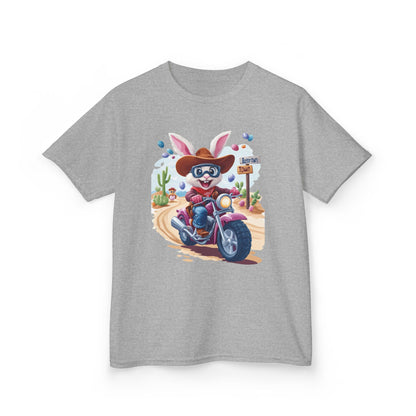 Biker Bunny Kids Tee - Fun Easter Shirt for Boys & Girls, Cute Spring Outfit with Motorcycle Rabbit Heavy Cotton Toddler T-Shirt Bunny Rider