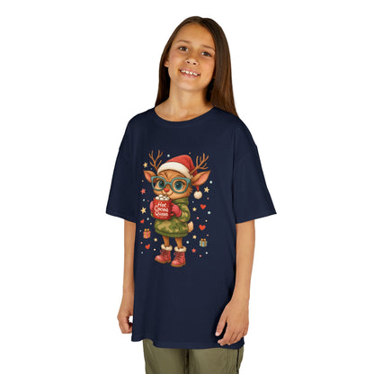 Hot Cocoa Queen Christmas T-Shirt for Girls, Cute Holiday Reindeer Tee