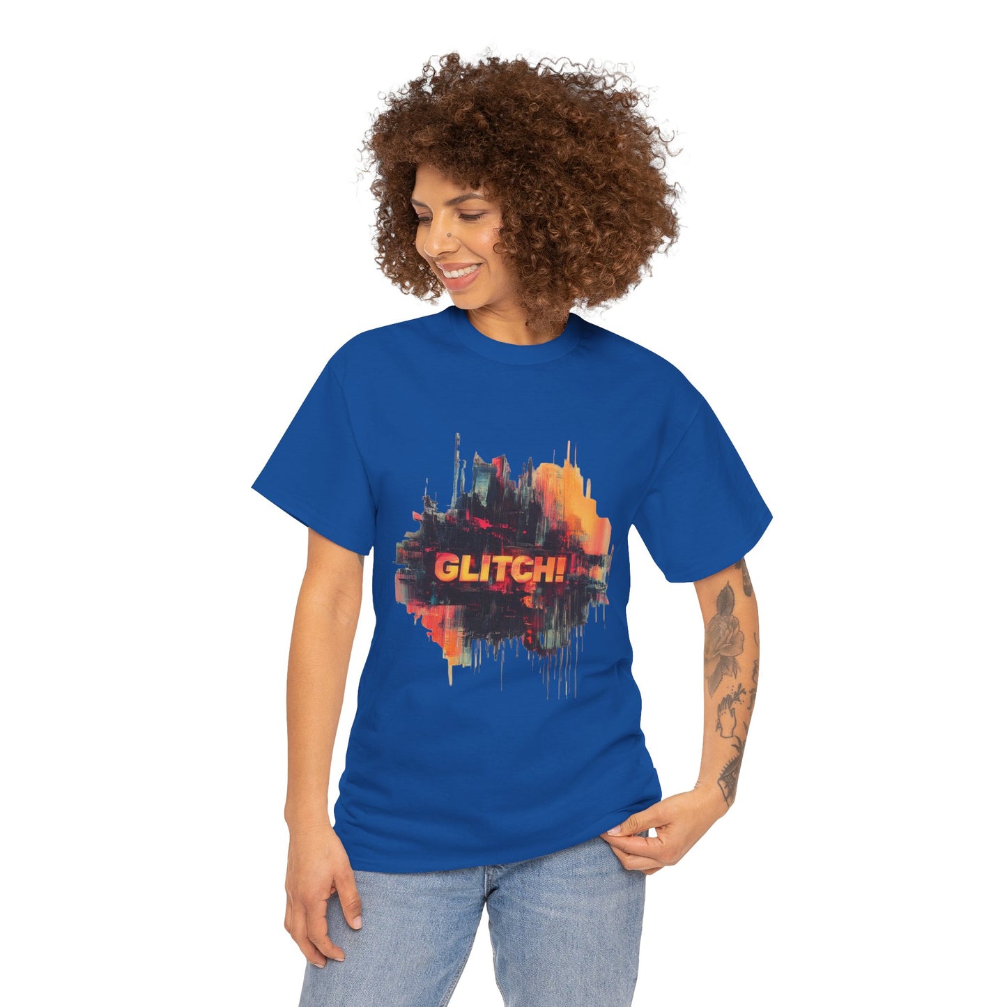 Glitch Art Unisex Heavy Cotton Tee, Trendy Graphic Top, Gift for Tech Lovers, Abstract Street Style Graphic Tee,Techcore Aesthetic Shirt