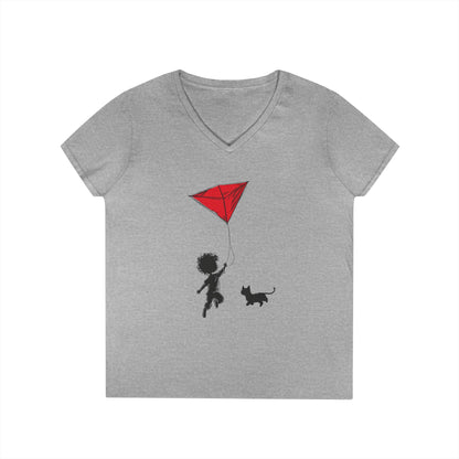 Cat Lover Girls' V-Neck T-Shirt, Gift for Birthday, Cat Lover T-Shirt, Cat Mom Gift, Gift for Kids and Animal Lovers