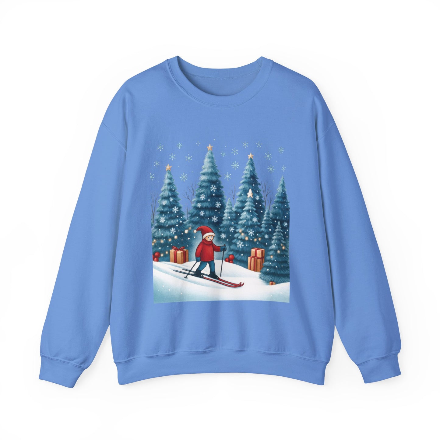 Womens Christmas Skiing Sweatshirt, Cozy Winter Holiday Pullover, Women's Heavy Blend™ Crewneck Sweatshirt