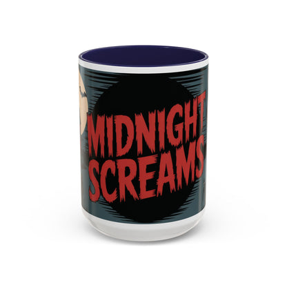 Midnight Screams Mug, Retro Horror Movie Poster Coffee Cup, Gothic Halloween Gift for Horror Lovers, Accent Coffee Mug (11, 15oz)