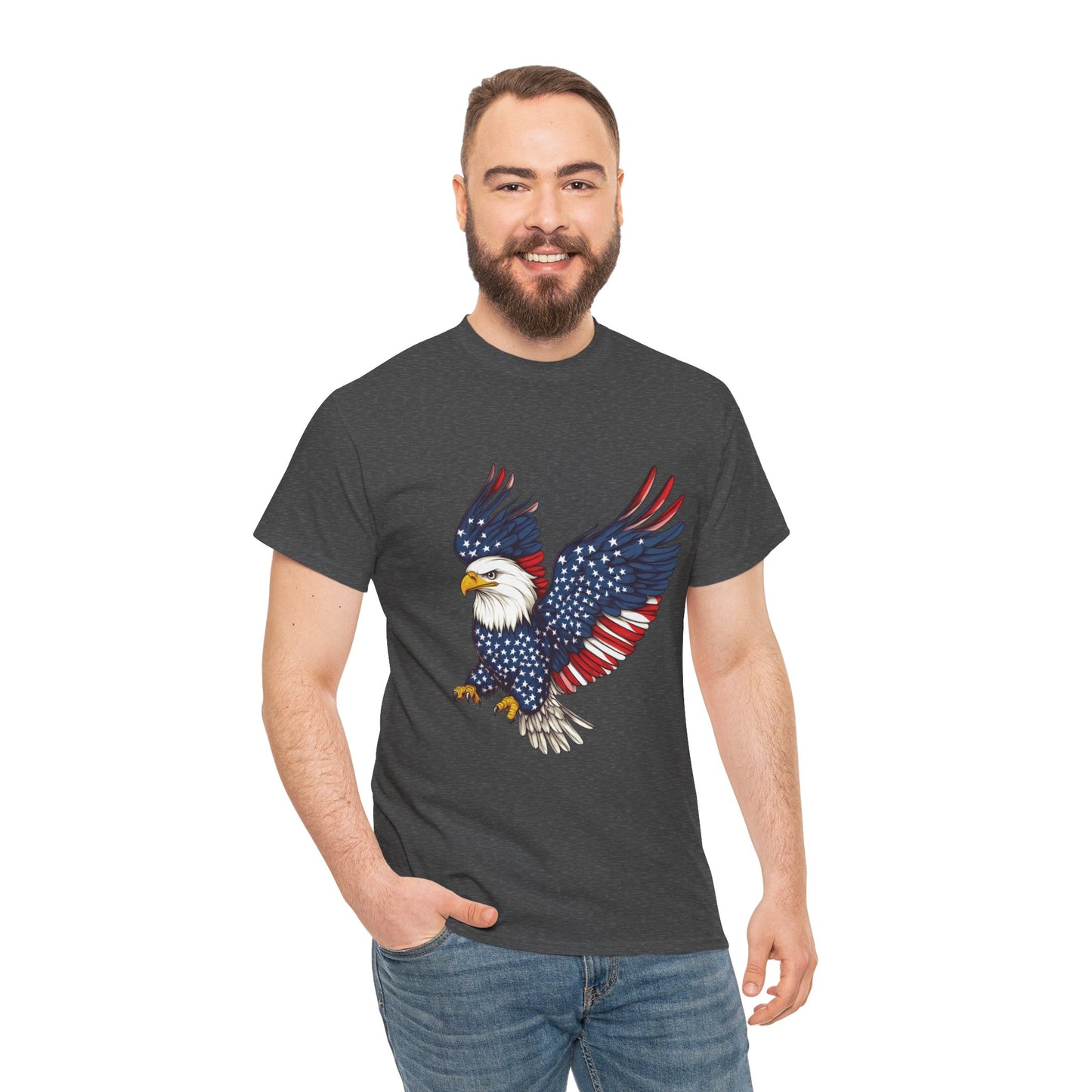 Patriotic Eagle Tee | Unisex Heavy Cotton T-Shirt for Independence Day, Memorial Day, Veterans Day, Gift for Nature Lovers, Casual Wear