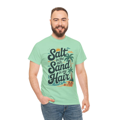 Salt in the Air Sand in My Hair Shirt, Beach Summer Vibes Graphic T-Shirt, Tropical Ocean Palm Design, Ocean-Themed Shirt, Gift Beach Lovers