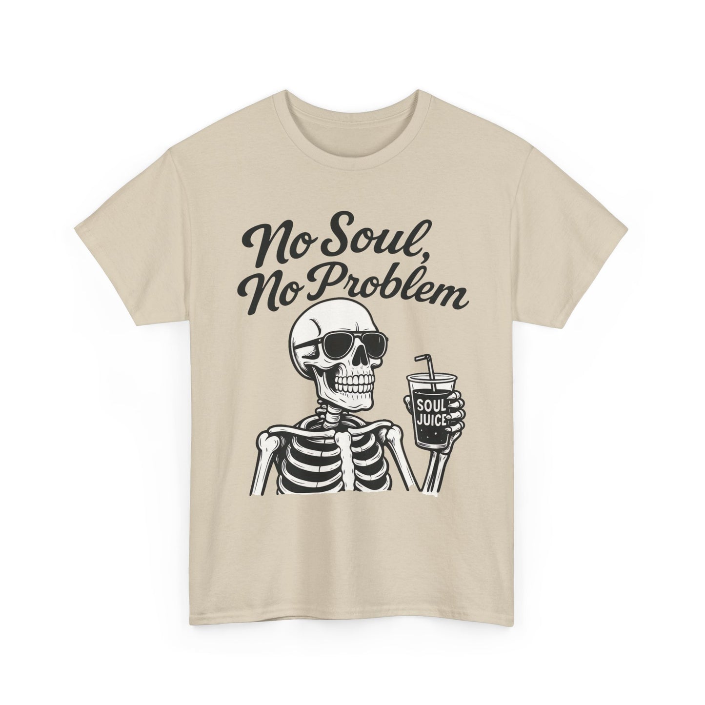 No Soul No Problem Skeleton T-Shirt for Men, Funny Gothic Skull Tee, Cool Spooky Halloween Shirt, Dark Humor Skeleton Graphic Top