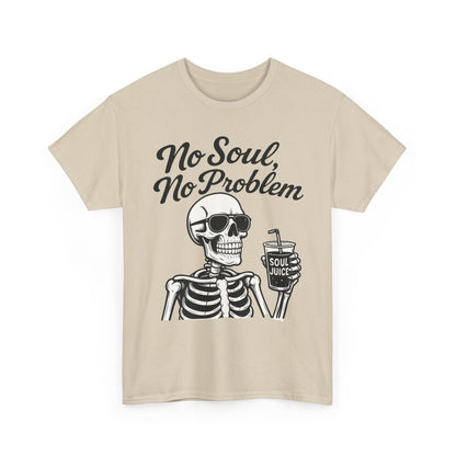 No Soul No Problem Skeleton T-Shirt for Men, Funny Gothic Skull Tee, Cool Spooky Halloween Shirt, Dark Humor Skeleton Graphic Top