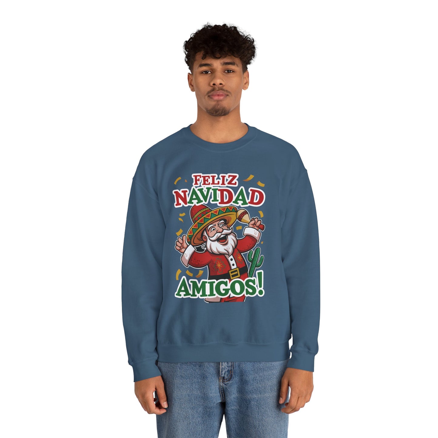 Feliz Navidad Amigos Sweatshirt, Funny Mexican Santa Christmas Jumper, Latin Holiday Fiesta Pullover