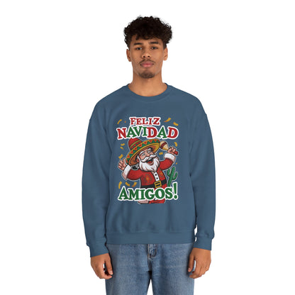 Feliz Navidad Amigos Sweatshirt, Funny Mexican Santa Christmas Jumper, Latin Holiday Fiesta Pullover