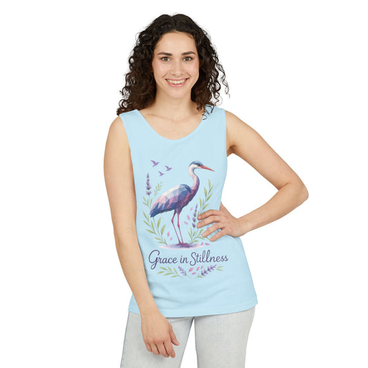 Polygonal Heron Graphic Tank, Womens Artistic Bird Summer Top, Geometric Crane, Bird Lovers Gift, Yoga Shirt, Fitness Apparel, Casual Wear