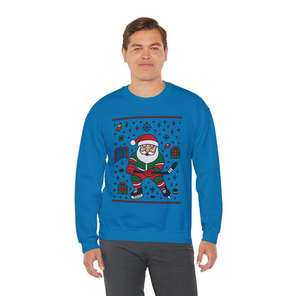 Hockey Santa Men's Christmas Sweatshirt, Funny Sports Holiday Jumper