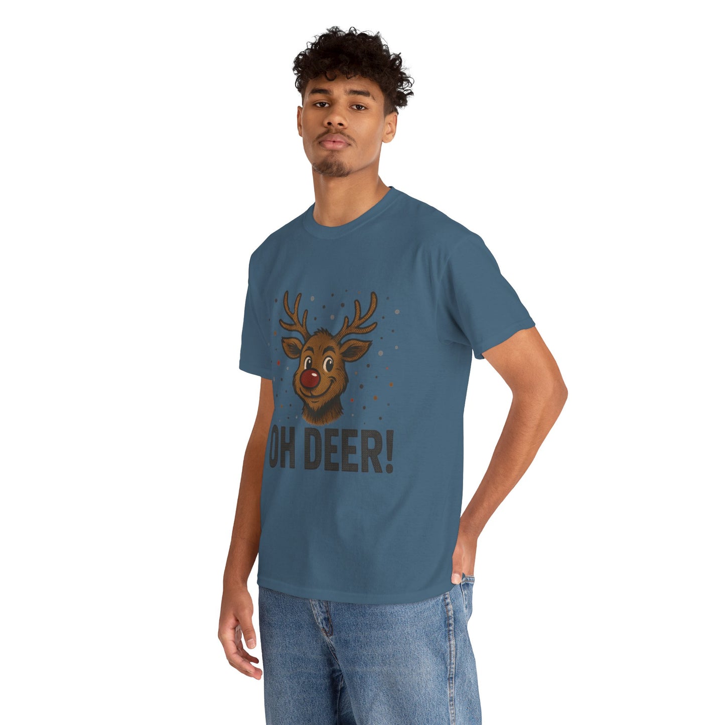 Men's Oh Deer Funny Christmas T-Shirt, Reindeer Holiday Graphic Tee