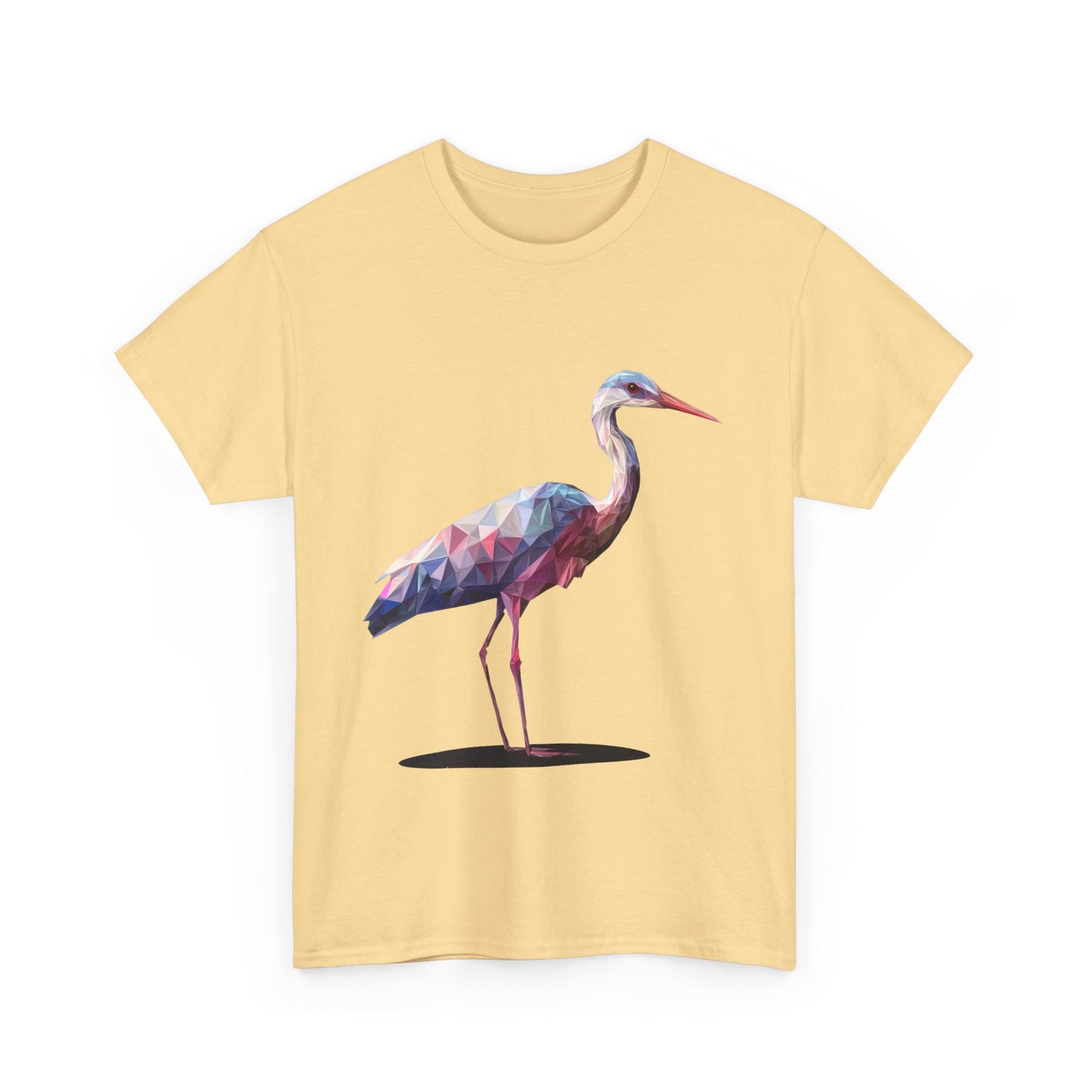 Geometric Heron T-Shirt, Colorful Polygon Bird Graphic, Nature Lover Unisex Heavy Cotton Tee, Geometric Crane Tee, Bird Lovers Gift