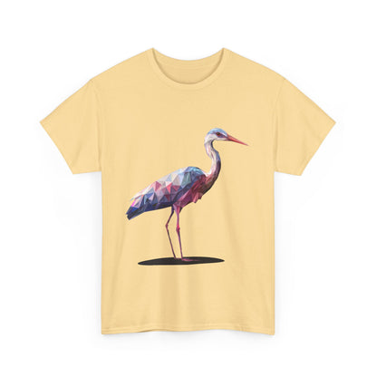 Geometric Heron T-Shirt, Colorful Polygon Bird Graphic, Nature Lover Unisex Heavy Cotton Tee, Geometric Crane Tee, Bird Lovers Gift