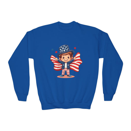 Patriotic Youth Crewneck Sweatshirt, Kids Flag Sweatshirt, July 4th Outfit, Independence Day Gear, Americana Sweatshirt, Holiday Clothing