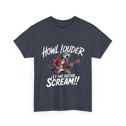 Rockin' Wolf Unisex Tee, Perfect for Music Lovers, Music Lover Graphic T-Shirt, Cool Guitarist Wolf Design, Rock Wolf Electric Guitar Tee
