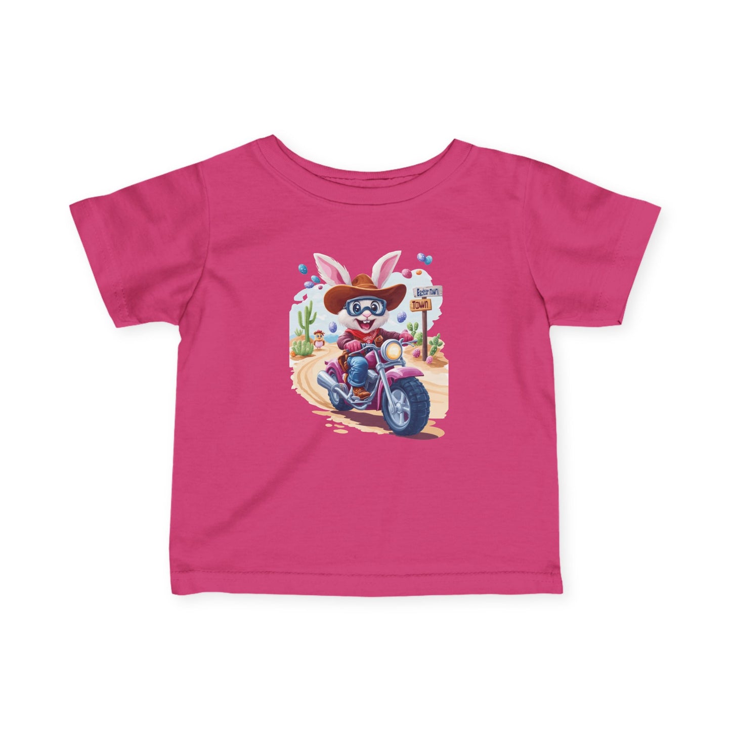 Biker Bunny Baby Tee - Cute Easter Rabbit on Motorcycle Shirt for Infants, Funny Spring Outfit, Gift for 6-24 Month Old Babies