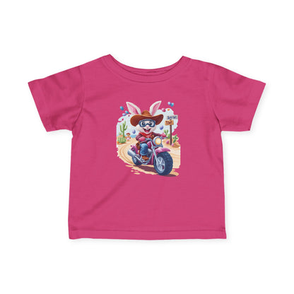 Biker Bunny Baby Tee - Cute Easter Rabbit on Motorcycle Shirt for Infants, Funny Spring Outfit, Gift for 6-24 Month Old Babies