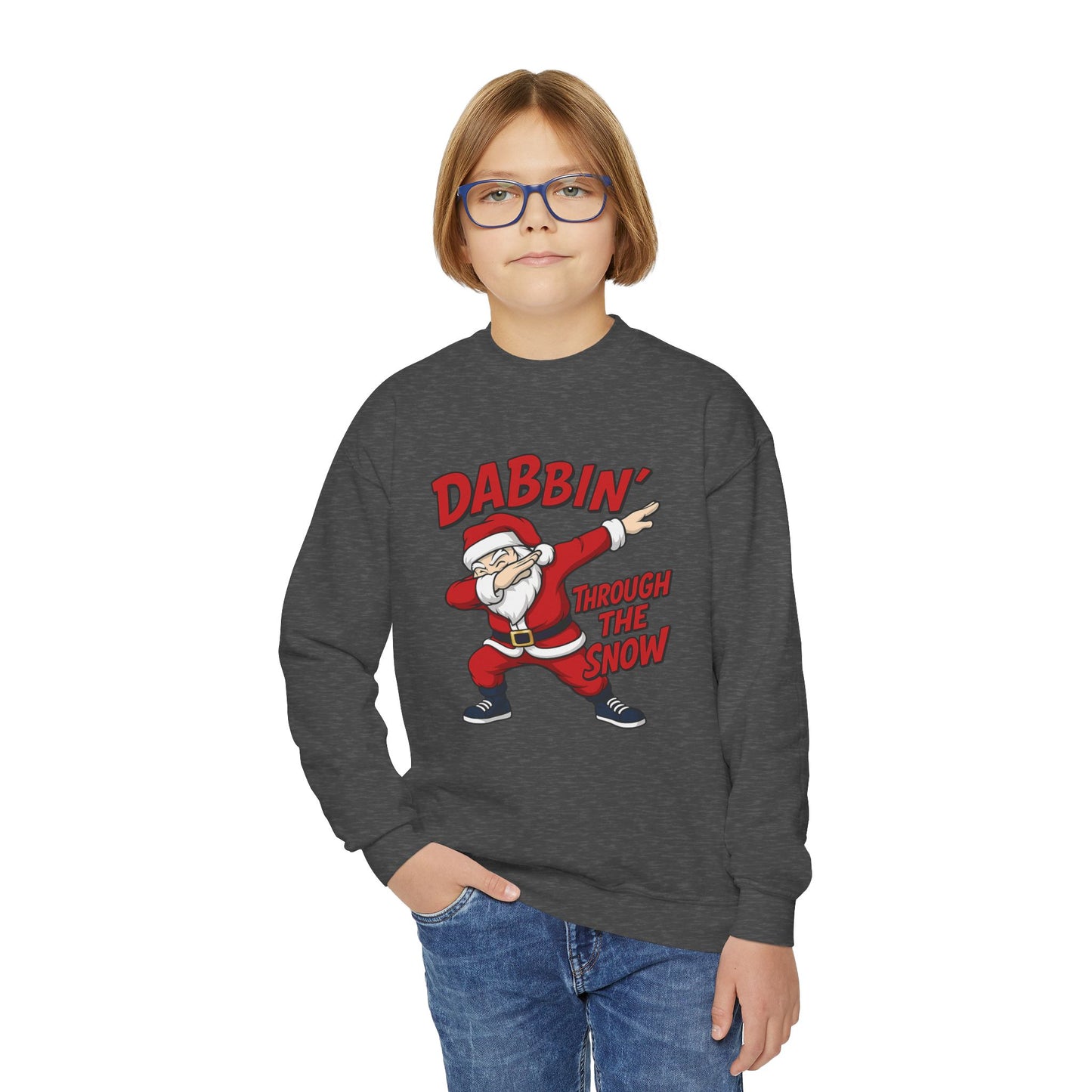 Dabbin Santa Youth Christmas Sweatshirt, Funny Holiday Jumper for Boys