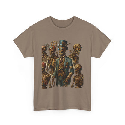 Steampunk Skeleton Gentleman T-Shirt, Vintage Mechanical Robot Skull Design, Gothic Industrial Cyberpunk Tee for Men