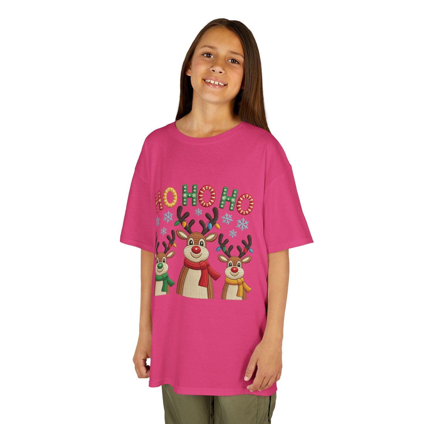 Ho Ho Ho Reindeer T-Shirt for Girl, Cute Christmas Kids Holiday Tee