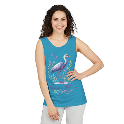 Polygonal Heron Graphic Tank, Womens Artistic Bird Summer Top, Geometric Crane, Bird Lovers Gift, Yoga Shirt, Fitness Apparel, Casual Wear