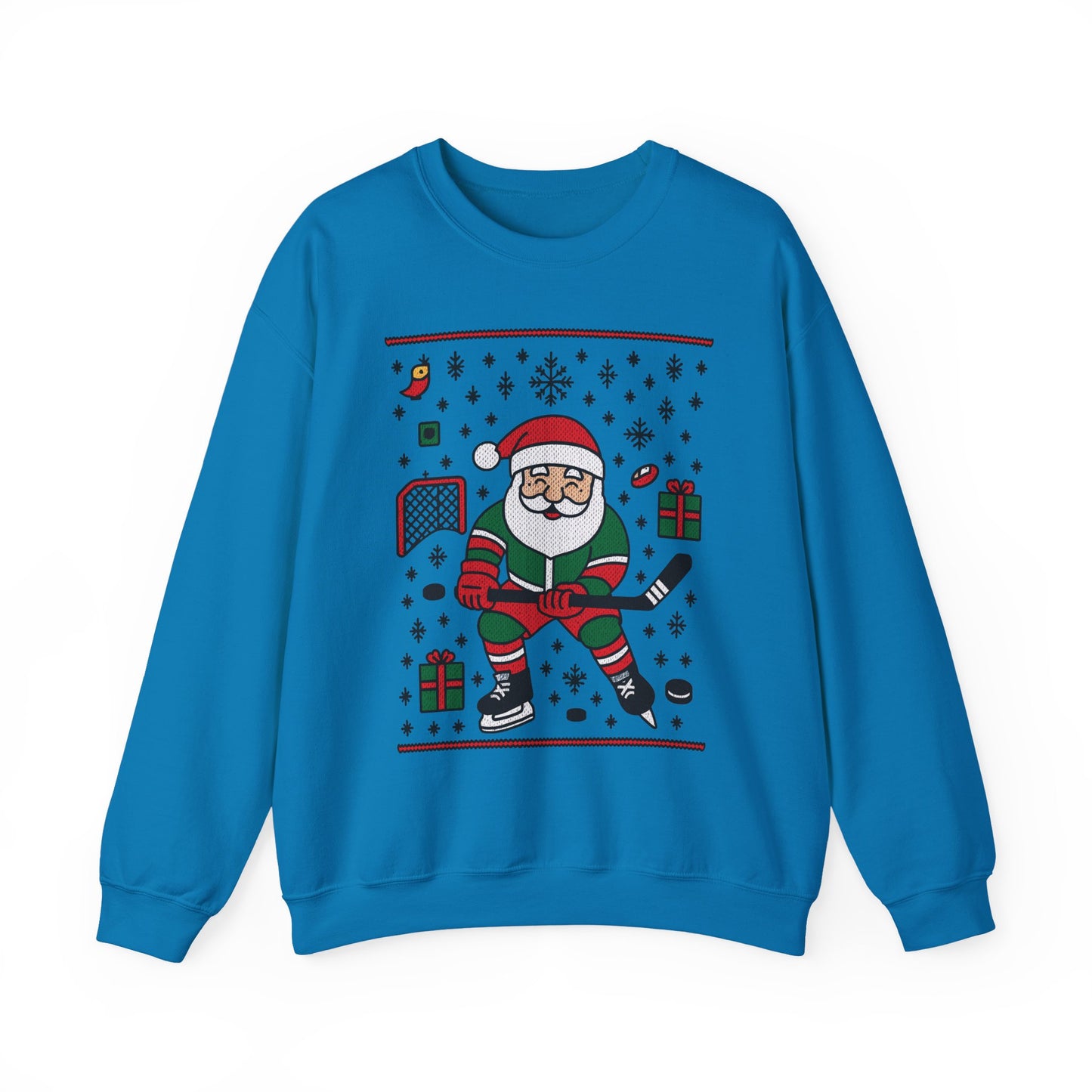 Hockey Santa Men's Christmas Sweatshirt, Funny Sports Holiday Jumper