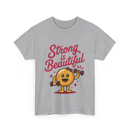 Strong is Beautiful Womens T-Shirt, Cute Fitness Character Graphic Tee, Inspirational Workout Shirt, Gym Motivation Gift for Her