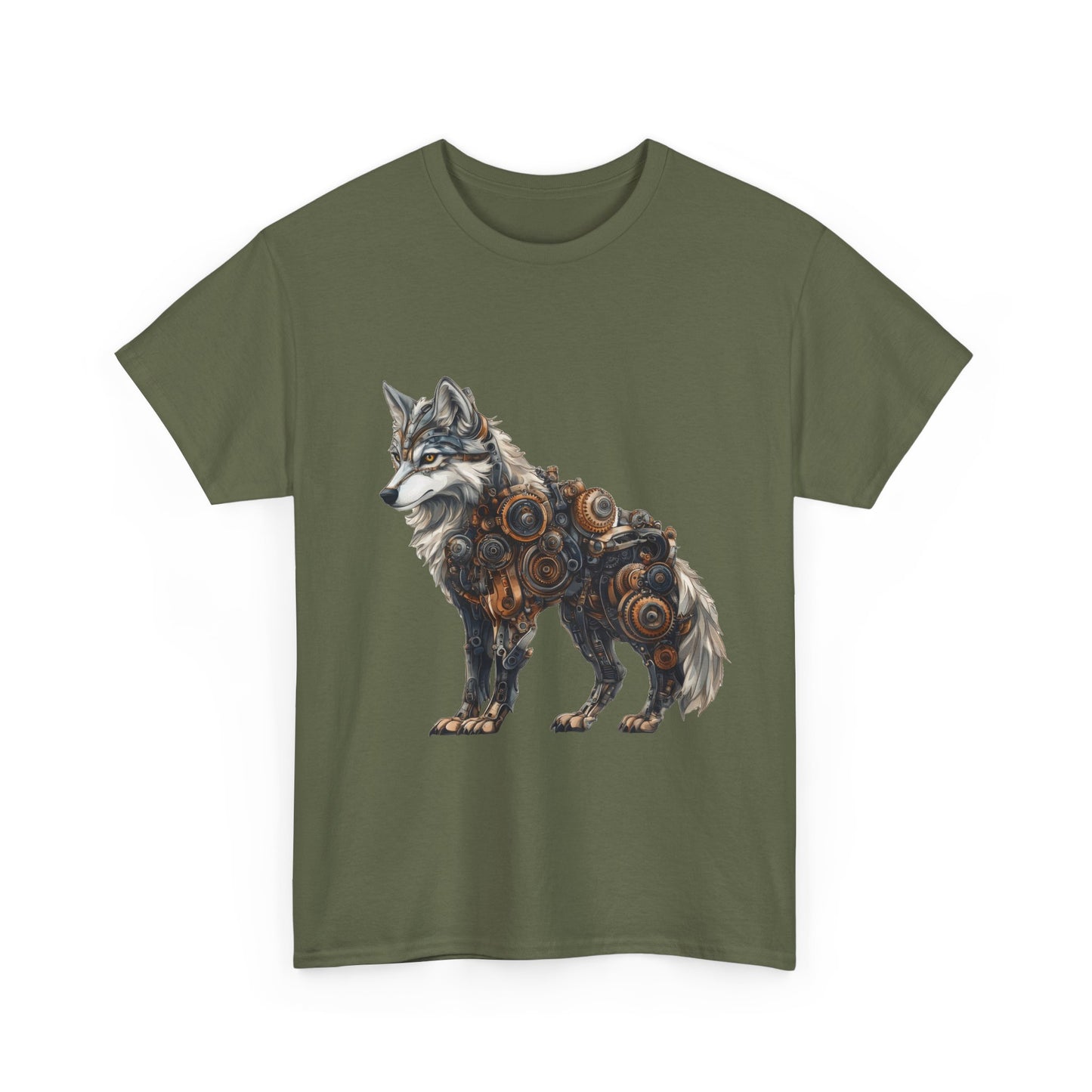 Steampunk Wolf Tee, Mechanical Wolf T-Shirt, Unisex Heavy Cotton Shirt, Graphic T-Shirt, Unique Design,Futuristic Animal Lover Gift Shirt