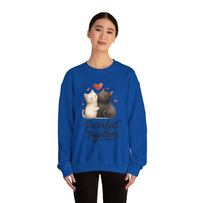 Cute Cat Couple Womens Sweatshirt, Purrfect Together Sweater, Gift for Cat Lovers, Cozy Crewneck for Valentine's Day, Animal Lover Apparel