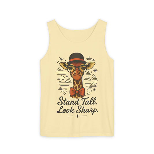 Giraffe Inspirational Tank Top, Stand Tall Look Sharp Shirt, Unisex Summer Apparel, Cute Animal Gift, Zoo Lover's Fashion