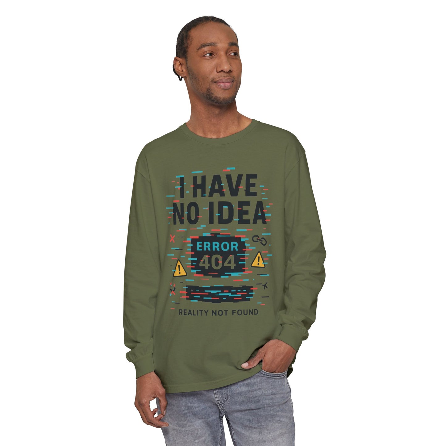 Unisex Long Sleeve T-Shirt, Funny Error 404 Graphic Tee, Internet Humor, Geeky Apparel, Quirky Humor Shirt, Gift for Tech Lovers